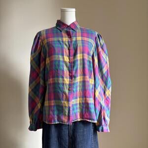 90e rainbow plaid button up